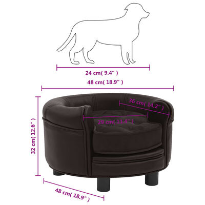 vidaXL Dog Sofa Brown 48x48x32 cm Plush and Faux Leather