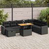vidaXL 9 Piece Garden Sofa Set with Cushions Black Poly Rattan Acacia
