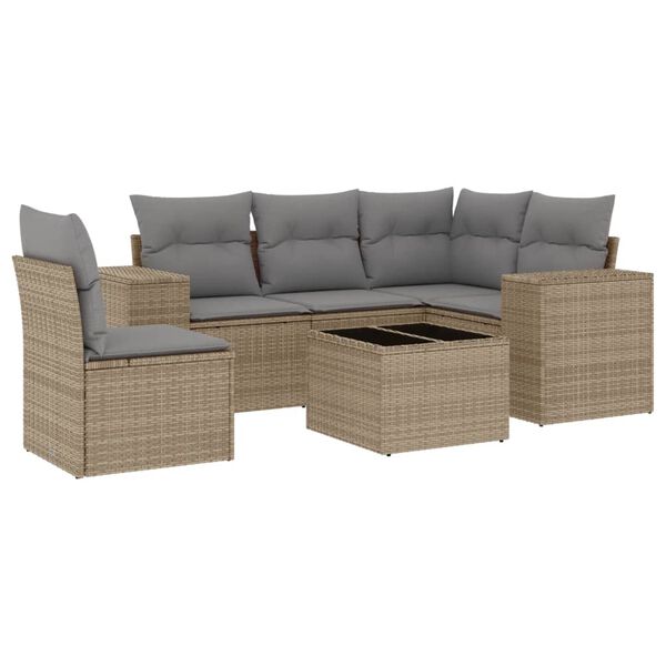vidaXL 6 Piece Garden Sofa Set with Cushions Beige Poly Rattan