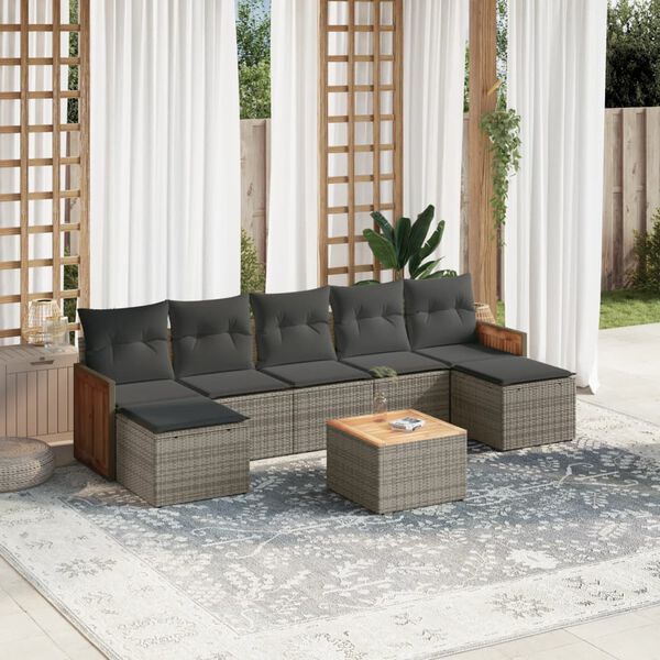vidaXL 8 Piece Garden Sofa Set with Cushions Grey Poly Rattan
