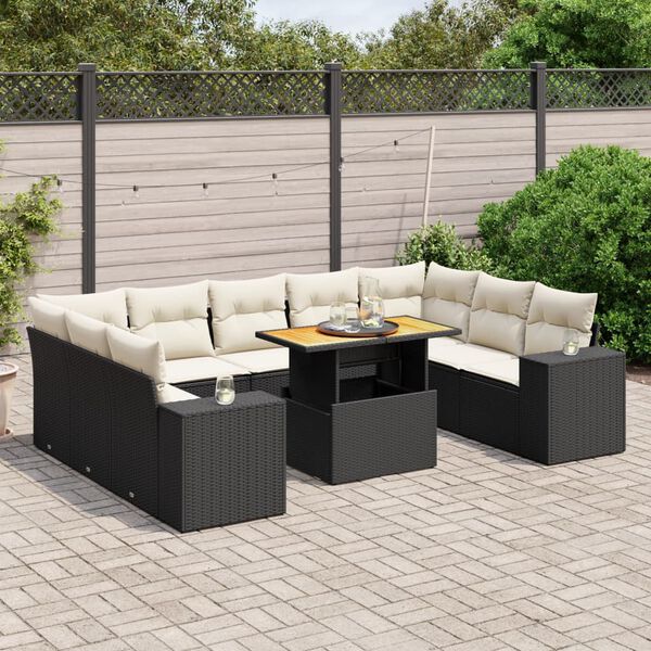 vidaXL 10 Piece Garden Sofa Set with Cushions Black Poly Rattan