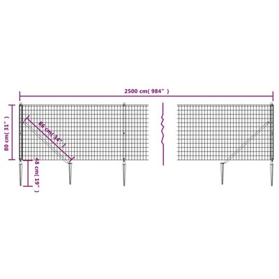 vidaXL Wire Mesh Fence with Spike Anchors Anthracite 0.8x25 m