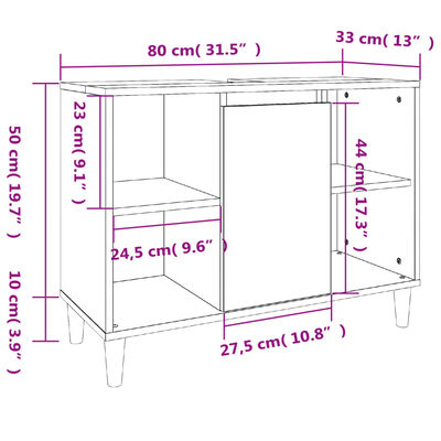 vidaXL Sink Cabinet Concrete Grey 80x33x60 cm Engineered Wood