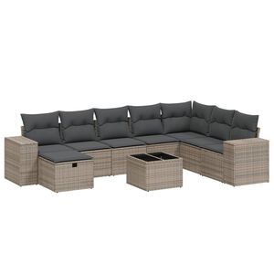 vidaXL 8 Piece Garden Sofa Set with Cushions Grey Poly Rattan