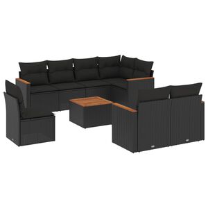 vidaXL 9 Piece Garden Sofa Set with Cushions Black Poly Rattan
