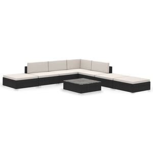 vidaXL Garden Table And Chairs | Black | Poly Rattan | 8 Piece Set | Modular