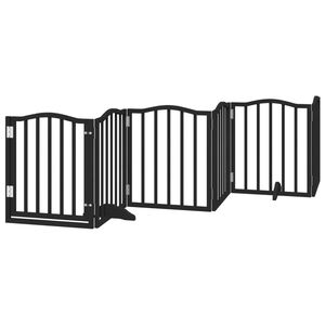 vidaXL Dog Gate with Door Foldable 6 Panels Black 300 cm Poplar Wood