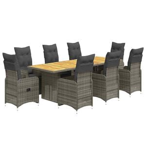 vidaXL 9 Piece Garden Bistro Set with Cushions Grey Poly Rattan