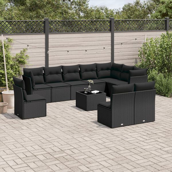 vidaXL 11 Piece Garden Sofa Set with Cushions Black Poly Rattan