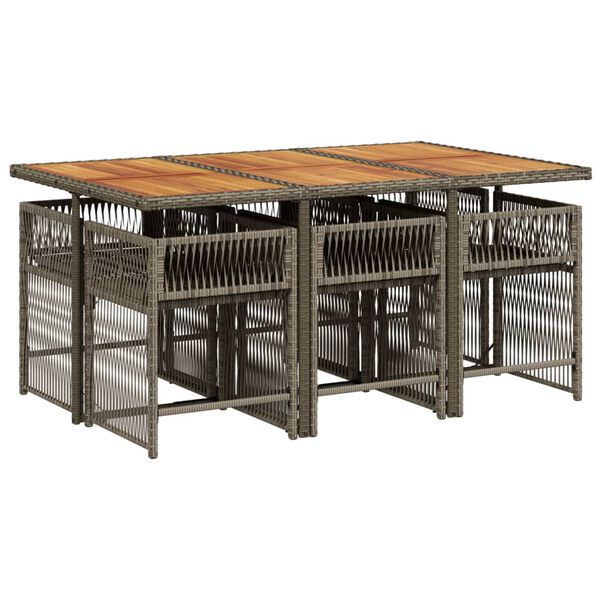 vidaXL 7 Piece Garden Dining Set with Cushions Grey Poly Rattan