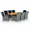 vidaXL 9 Piece Garden Dining Set Light Grey