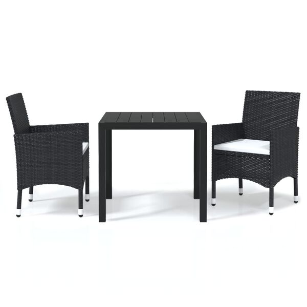 vidaXL 3 Piece Garden Dining Set with Cushions Poly Rattan Black