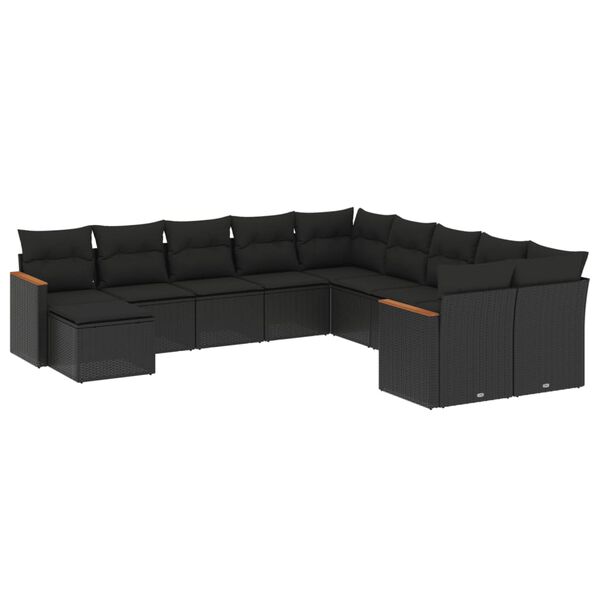 vidaXL 11 Piece Garden Sofa Set with Cushions Black Poly Rattan