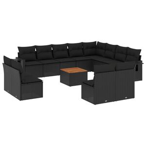 vidaXL 13 Piece Garden Sofa Set with Cushions Black Poly Rattan