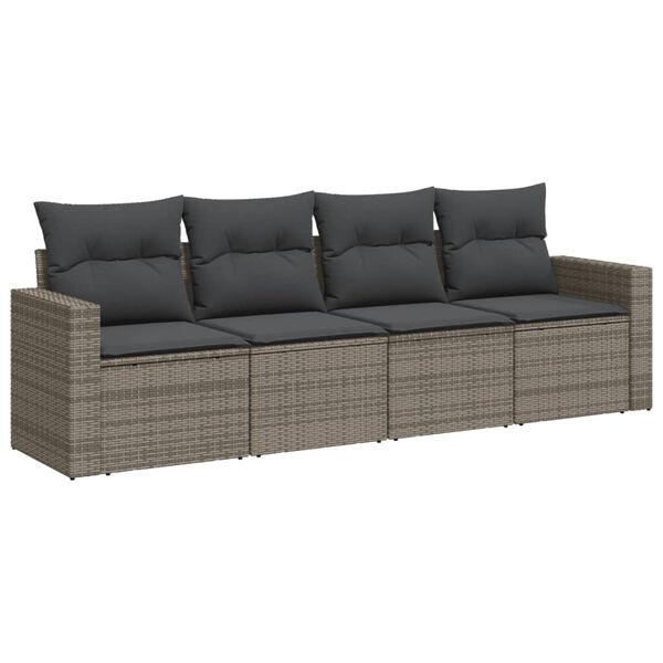 vidaXL 4 Piece Garden Sofa Set with Cushions Grey Poly Rattan