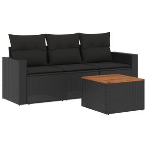 vidaXL 4 Piece Garden Sofa Set with Cushions Black Poly Rattan