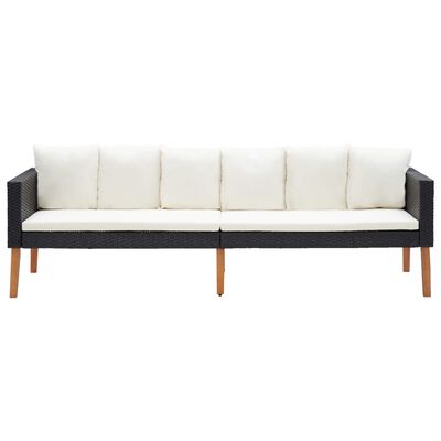 vidaXL 3-Seater Garden Sofa with Cushions Poly Rattan Black