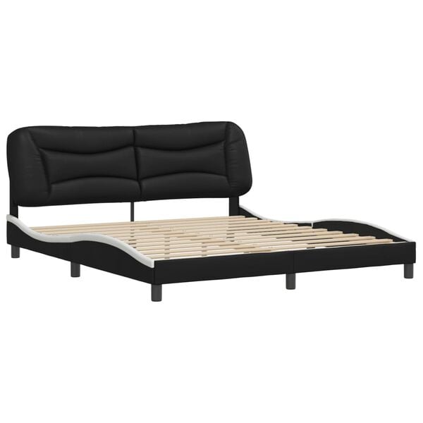 vidaXL Bed Frame without Mattress "Hvar" Black and White 180x200 cm King Faux Leather
