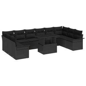 vidaXL Garden Sofa Set with Cushion Manual 11 pcs Black Poly Rattan