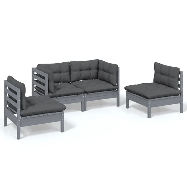 vidaXL 4 Piece Garden Lounge Set with Cushions Solid Pinewood