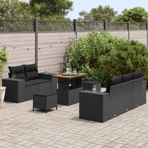 vidaXL Garden Sofa Set with Cushion 8 pcs Black Poly Rattan