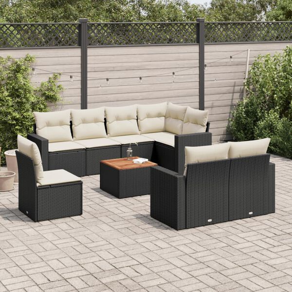 vidaXL 9 Piece Garden Sofa Set with Cushions Black Poly Rattan