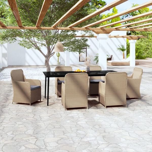 vidaXL 7 Piece Garden Dining Set with Cushions Brown
