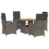 vidaXL 5 Piece Garden Dining Set with Cushions Grey Poly Rattan