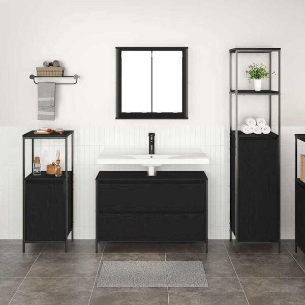 vidaXL Bathroom Furniture Set 3 pcs Black Oak Engineered Wood
