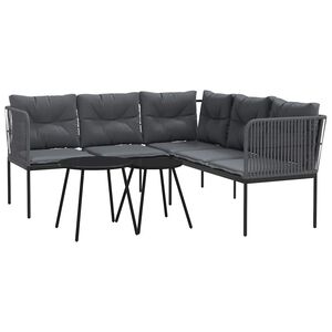 vidaXL Garden Sofa Set with Cushions Black Steel and Textilene