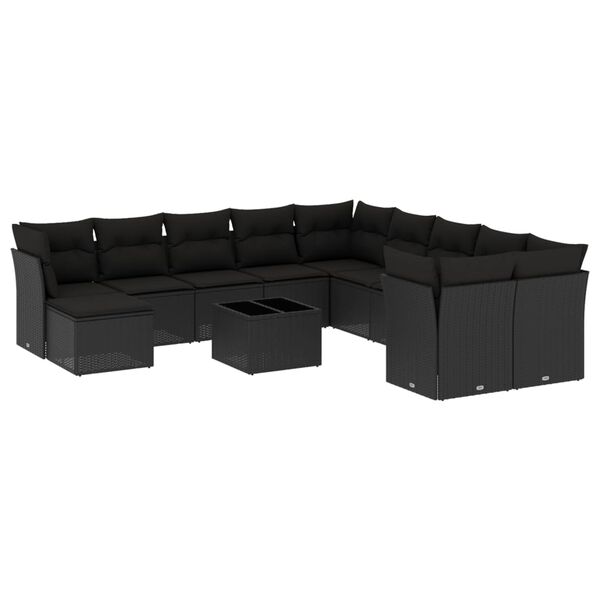 vidaXL 12 Piece Garden Sofa Set with Cushions Black Poly Rattan