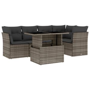 vidaXL 6 Piece Garden Sofa Set with Cushions Grey Poly Rattan