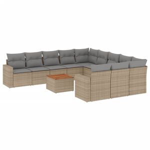 vidaXL 12 Piece Garden Sofa Set with Cushions Beige Poly Rattan