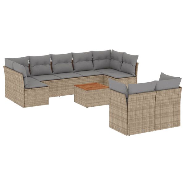 vidaXL 10 Piece Garden Sofa Set with Cushions Mix Beige Poly Rattan