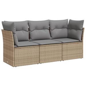 vidaXL 3 Piece Garden Sofa Set with Cushions Beige Poly Rattan
