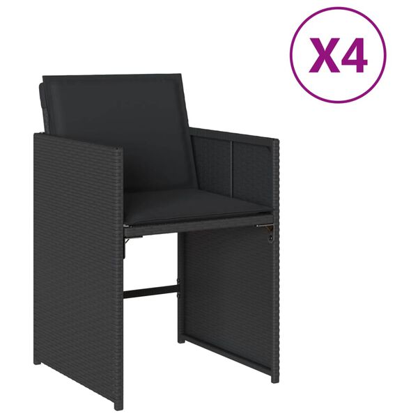 vidaXL Garden Chairs with Cushions 4 pcs Black Poly Rattan