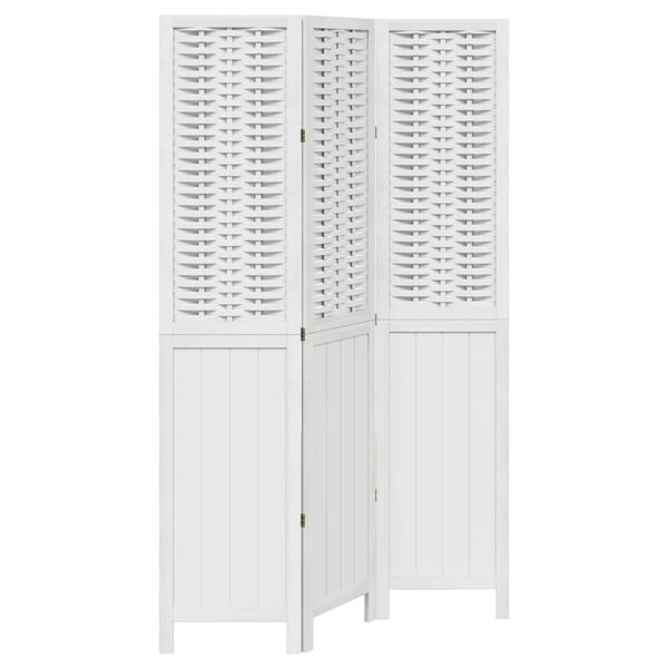 vidaXL Room Divider 3 Panels White Solid Wood Paulownia