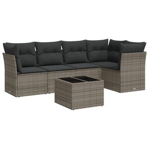 vidaXL 6 Piece Garden Sofa Set with Cushions Grey Poly Rattan