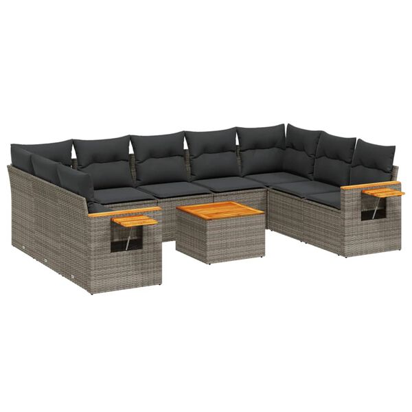 vidaXL 10 Piece Garden Sofa Set with Cushions Grey Poly Rattan