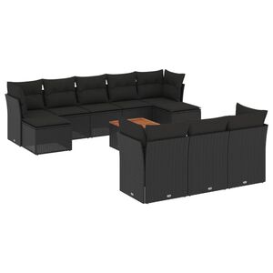 vidaXL 11 Piece Garden Sofa Set with Cushions Black Poly Rattan