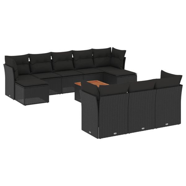 vidaXL 11 Piece Garden Sofa Set with Cushions Black Poly Rattan