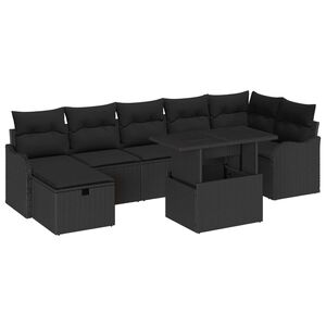 vidaXL Garden Sofa Set with Cushion 8 pcs Black Poly rattan