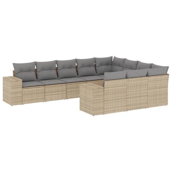 vidaXL 10 Piece Garden Sofa Set with Cushions Beige Poly Rattan