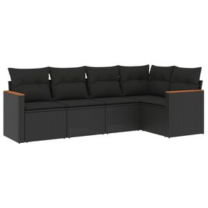 vidaXL 5 Piece Garden Sofa Set with Cushions Black Poly Rattan