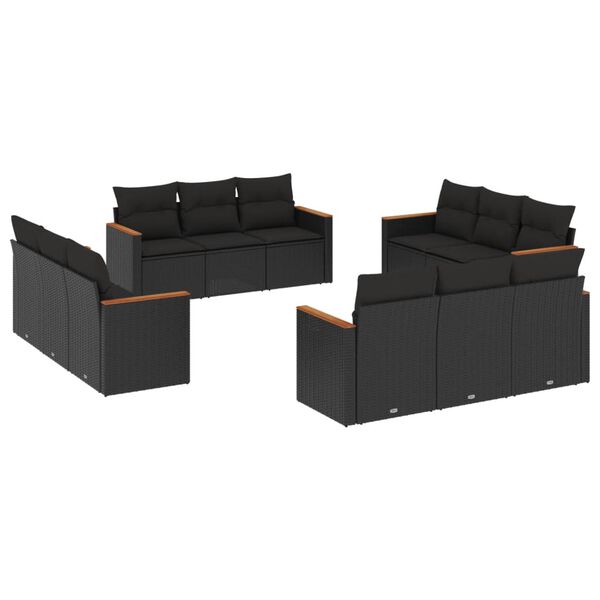 vidaXL 12 Piece Garden Sofa Set with Cushions Black Poly Rattan