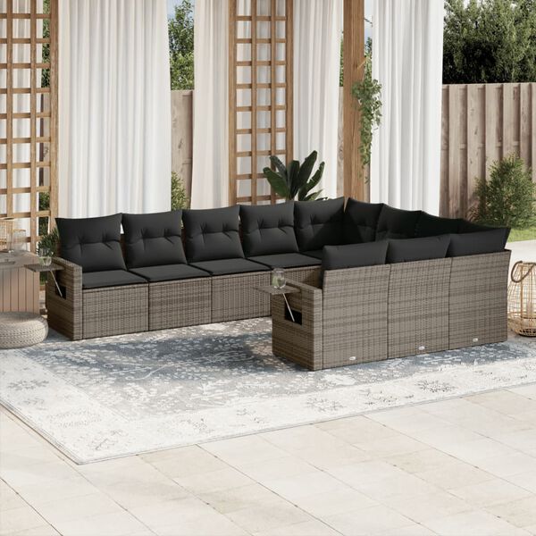 vidaXL 10 Piece Garden Sofa Set with Cushions Grey Poly Rattan