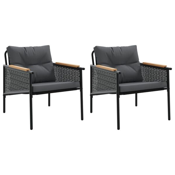 vidaXL Garden Chairs with Cushions 2 pcs Black Steel