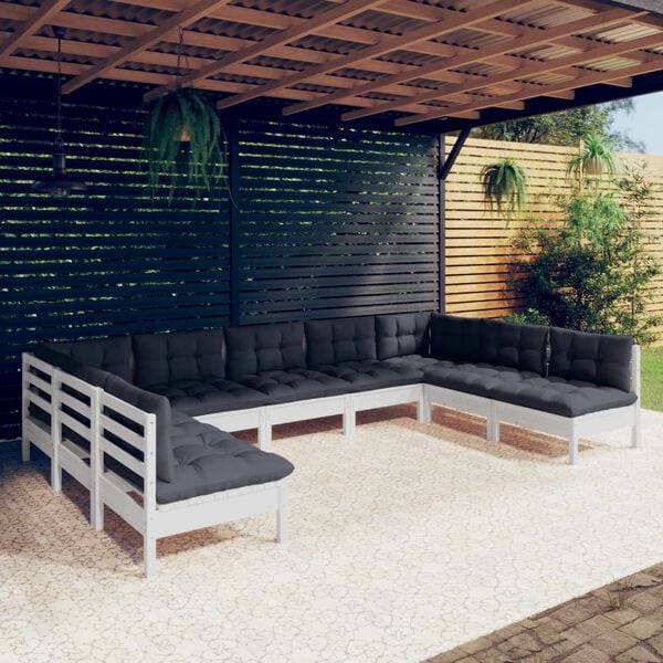 vidaXL 9 Piece Garden Lounge Set with Cushions White Solid Pinewood