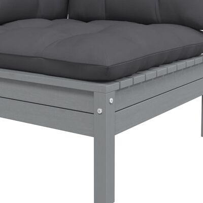 vidaXL Garden Corner Sofa with Anthracite Cushions Grey Solid Pinewood