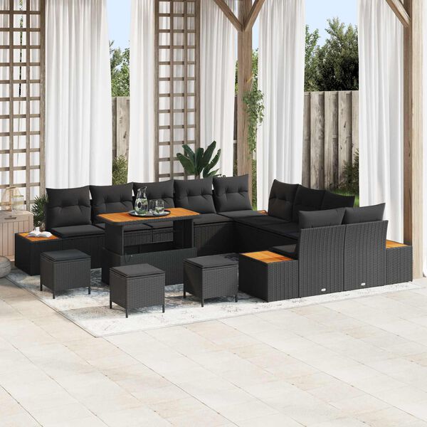 vidaXL Garden Sofa Set with Cushion 14 pcs Black Poly rattan